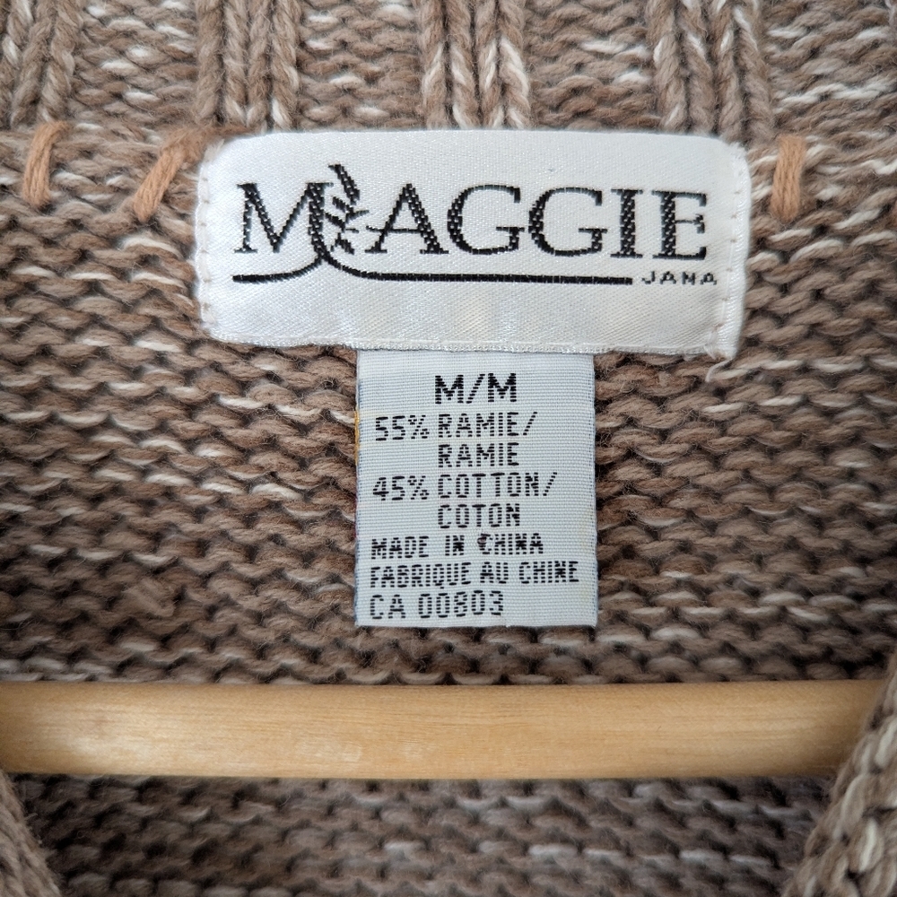 Vintage Cotton/Ramie Mock Neck Neutral Sweater Size M Taupe, Brown, Grey & Cream - Picture 6 of 10
